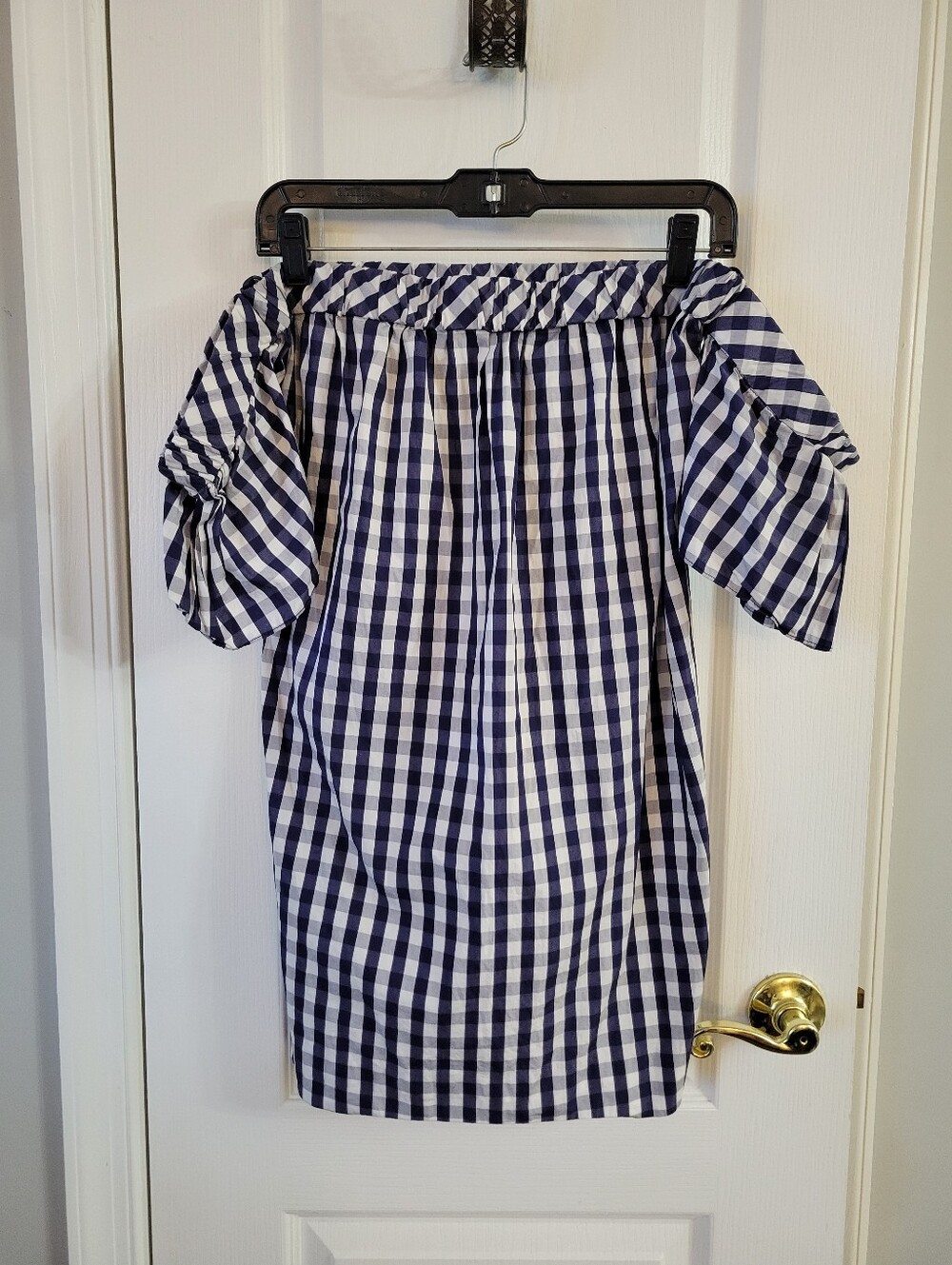 ​Milly Gingham Off The Shoulder Mini Shift Dress Navy Blue White Size Small
